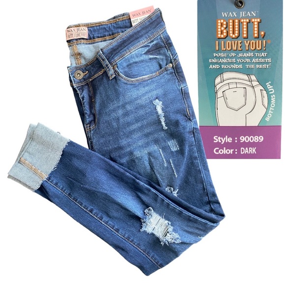 🔥BRAND NEW! Butt I Love You distressed dark wash cuffed jeans. Multiple sizes! - Picture 6 of 7
